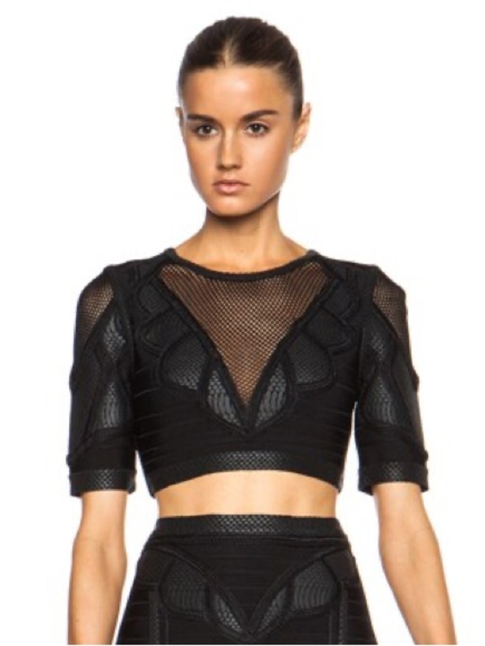 Herve Leger Raina Cropped Bandage Python Top Black Cut Out Medium